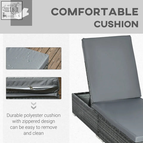 Gray polyester cushion with zippered design on outsunny mixed grey rattan sun lounger for comfy outdoor seating