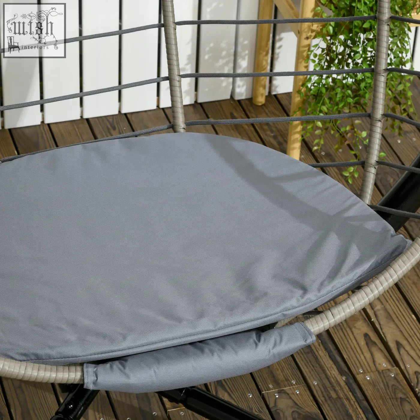 Gray cushioned padded cushion for outsunny pe rattan swing chair with foldable basket and metal stand for outdoor use