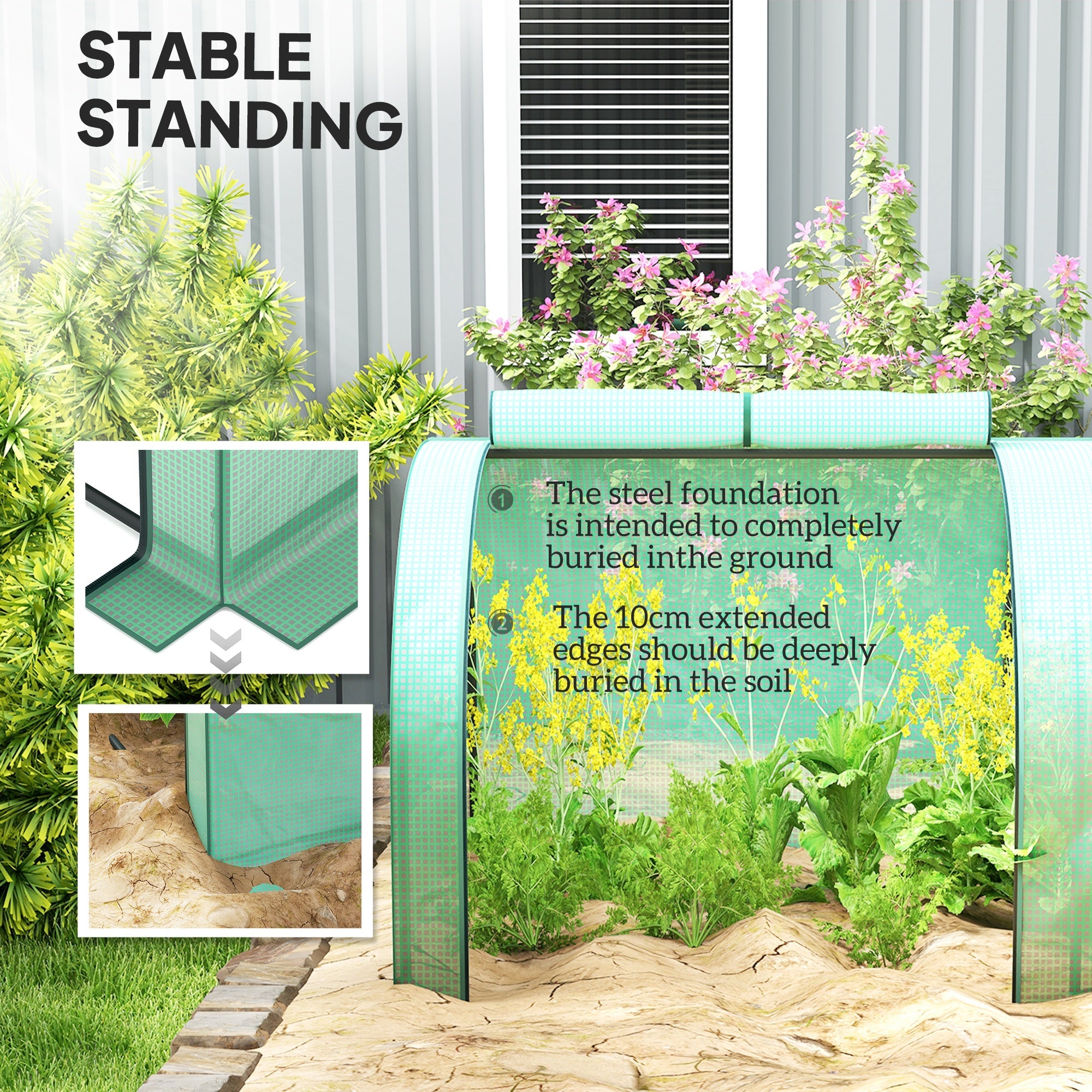 Teal outsunny tunnel greenhouse with steel frame and zipped doors for garden backyard growing 395 x 100 x 80cm