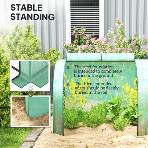 Teal outsunny tunnel greenhouse with steel frame and zipped doors for garden backyard growing 395 x 100 x 80cm