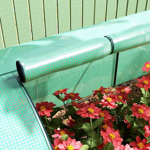 Outsunny tunnel greenhouse with steel frame and easy access roll-up translucent green checkered cover and black trim
