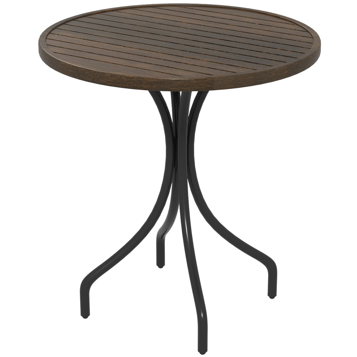 Outsunny dark brown slatted round garden table with galvanised steel frame and black metal base