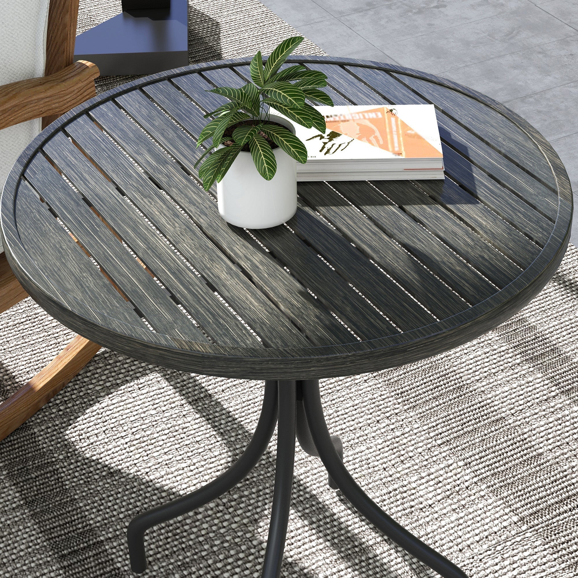 Outsunny grey garden table with dark gray slatted top and galvanised steel frame for outdoor use