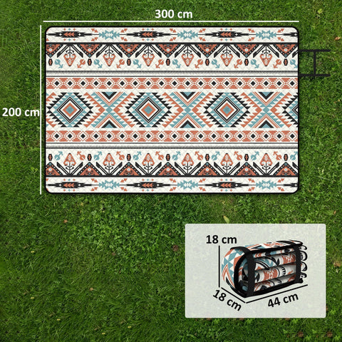 Outsunny picnic blanket with vibrant geometric pattern terracotta teal black on cream oxford cloth camping mat with integrated strap