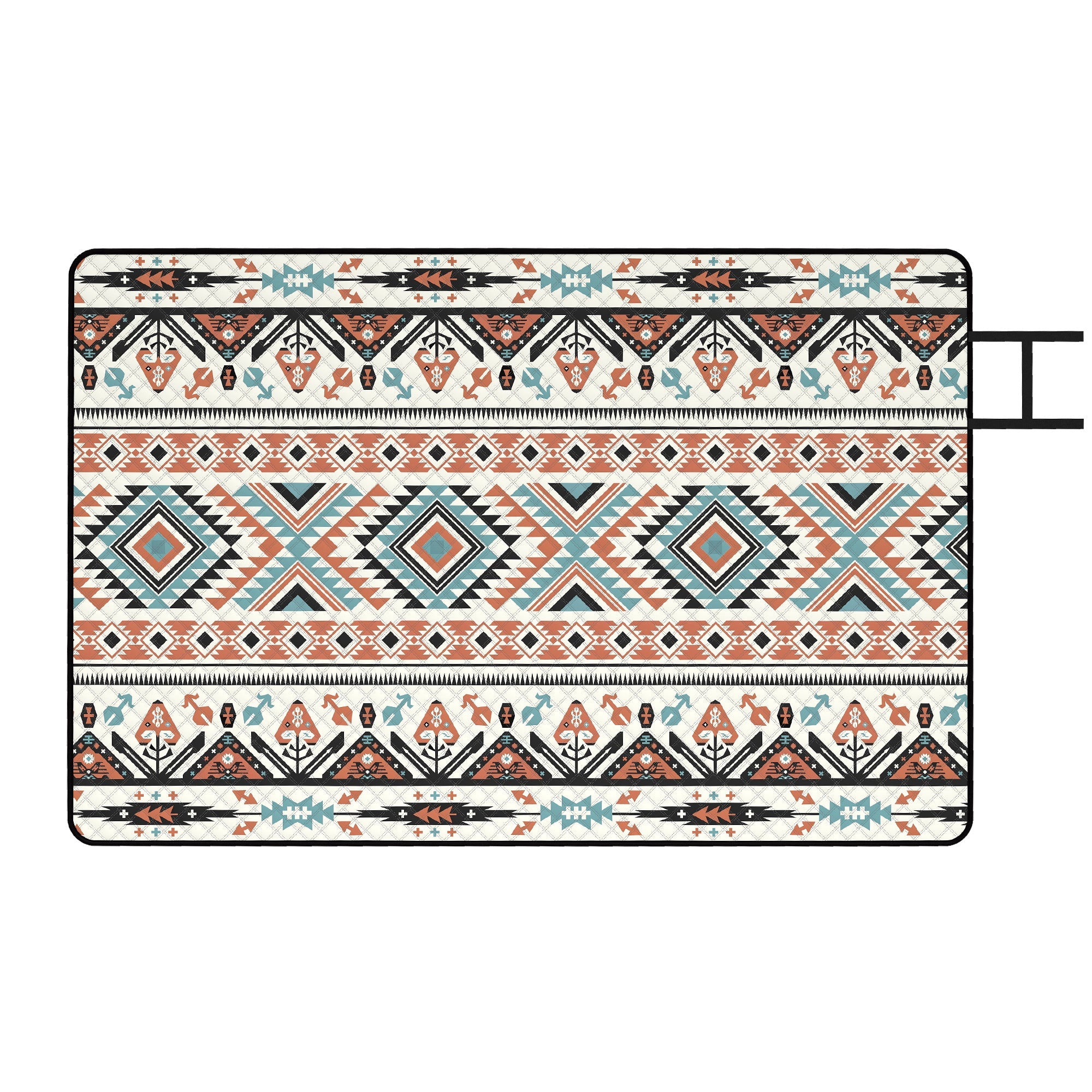 Outsunny picnic blanket with vibrant tribal pattern in terracotta teal cream oxford cloth camping mat with integrated strap