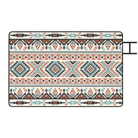 Outsunny picnic blanket with vibrant tribal pattern in terracotta teal cream oxford cloth camping mat with integrated strap