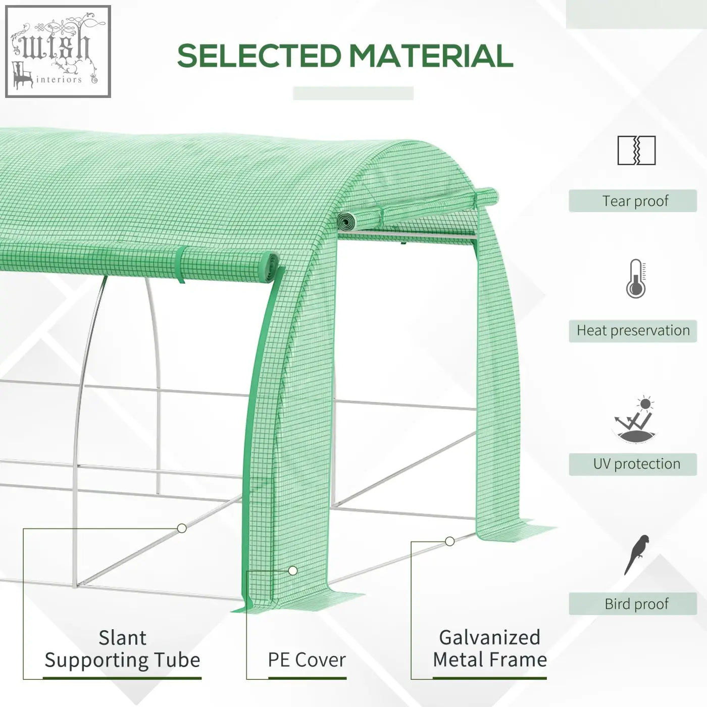 Outsunny polytunnel greenhouse with galvanised steel frame six roll-up windows zipped door green 3x3x2m walk-in tent