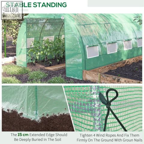 Green mesh outsunny polytunnel greenhouse with galvanised steel frame and eight roll-up windows for easy access