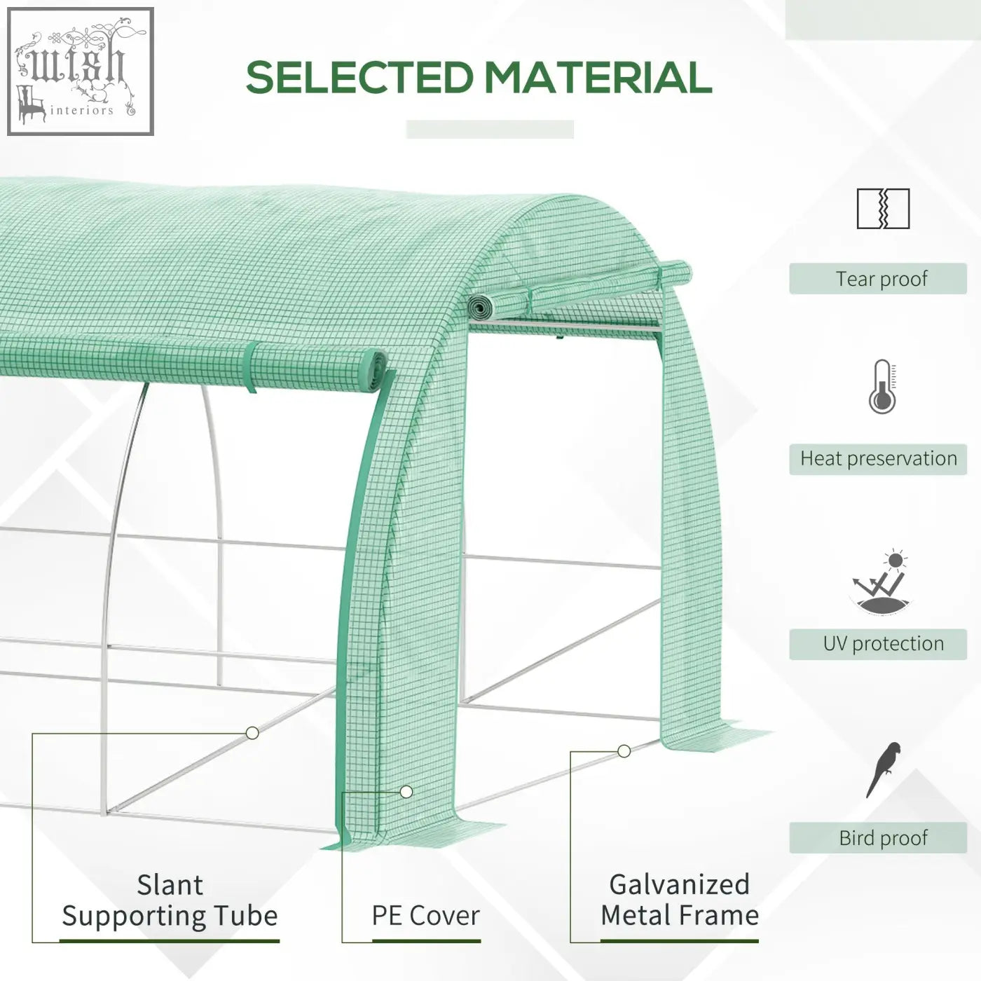 Green mesh pe cover outsunny polytunnel greenhouse with galvanised steel frame and eight roll-up windows in green