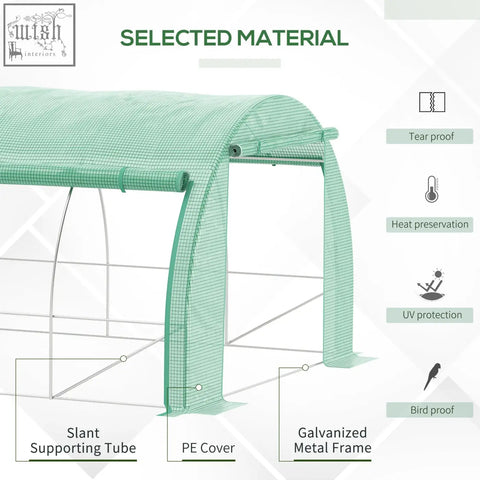 Green mesh pe cover outsunny polytunnel greenhouse with galvanised steel frame and eight roll-up windows in green