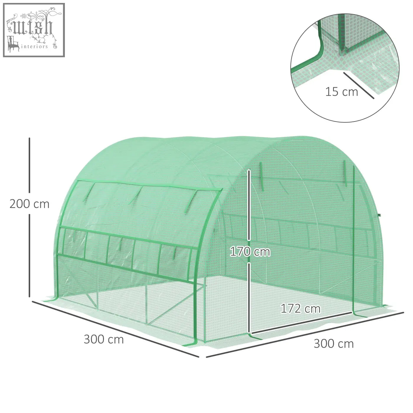 Outsunny polytunnel greenhouse with curved roof green mesh and galvanised steel frame features six roll-up windows