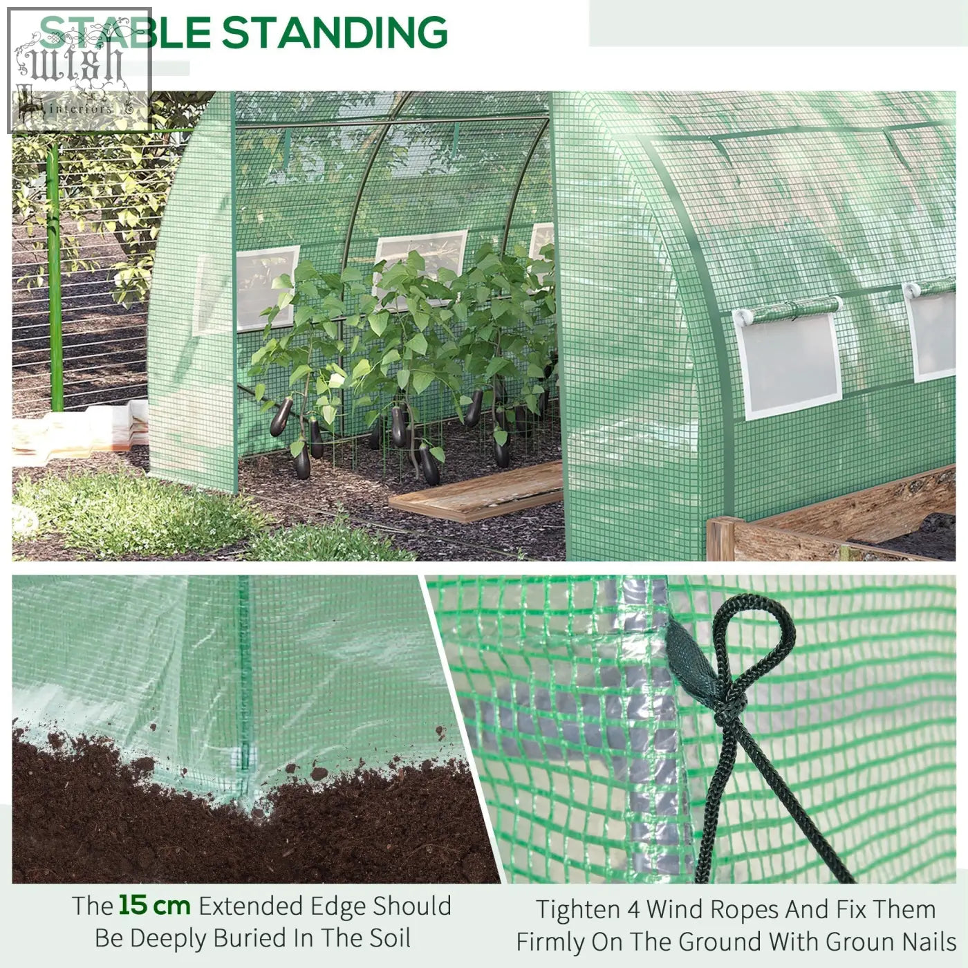 Outsunny polytunnel greenhouse in green with galvanised steel frame six roll-up windows and zippered door for easy access