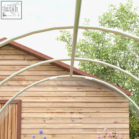 Silver metal arched frame of outsunny polytunnel greenhouse with galvanised steel frame and clear pe cover