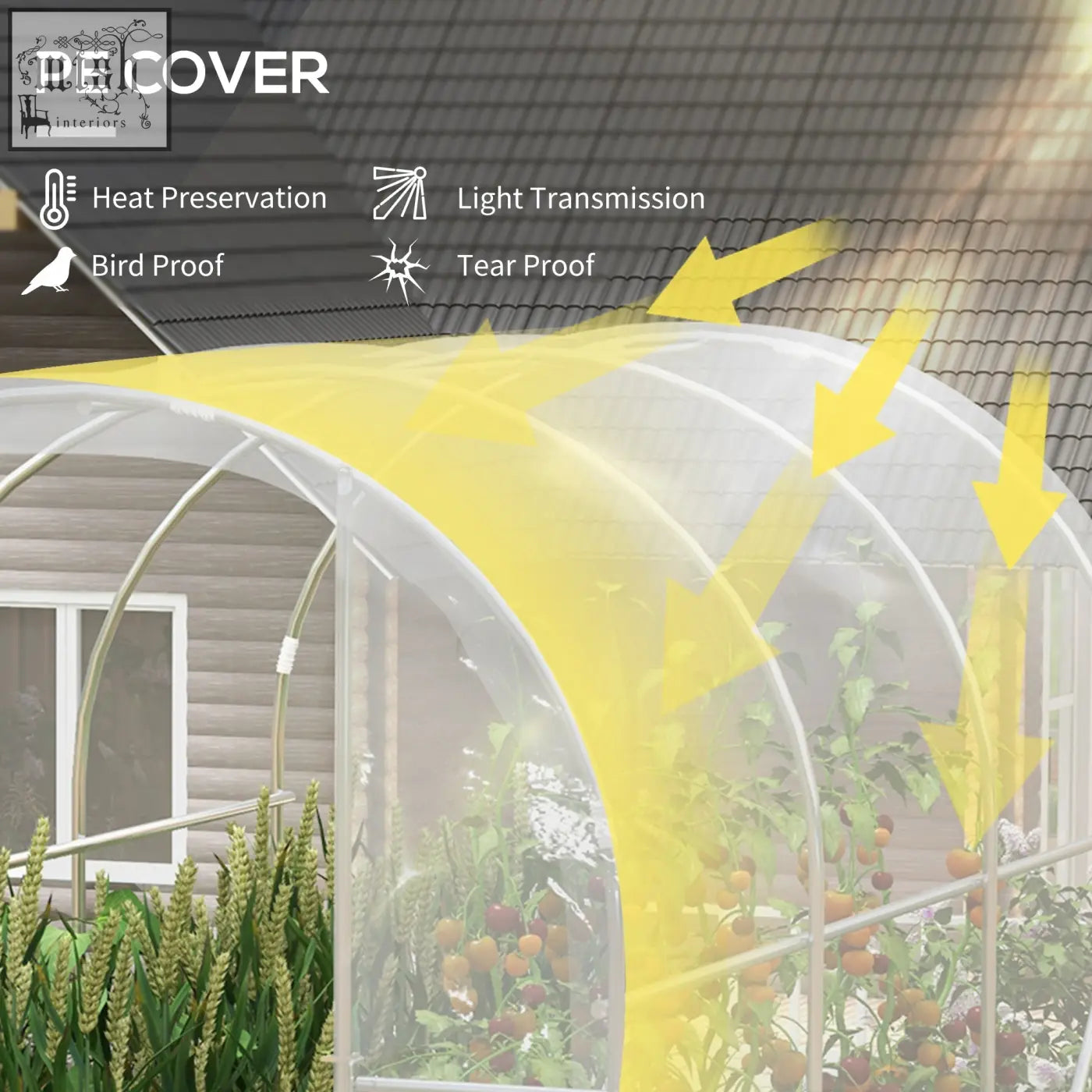Yellow pe cover polytunnel greenhouse with clear sides and galvanised steel frame for easy walk-in growing
