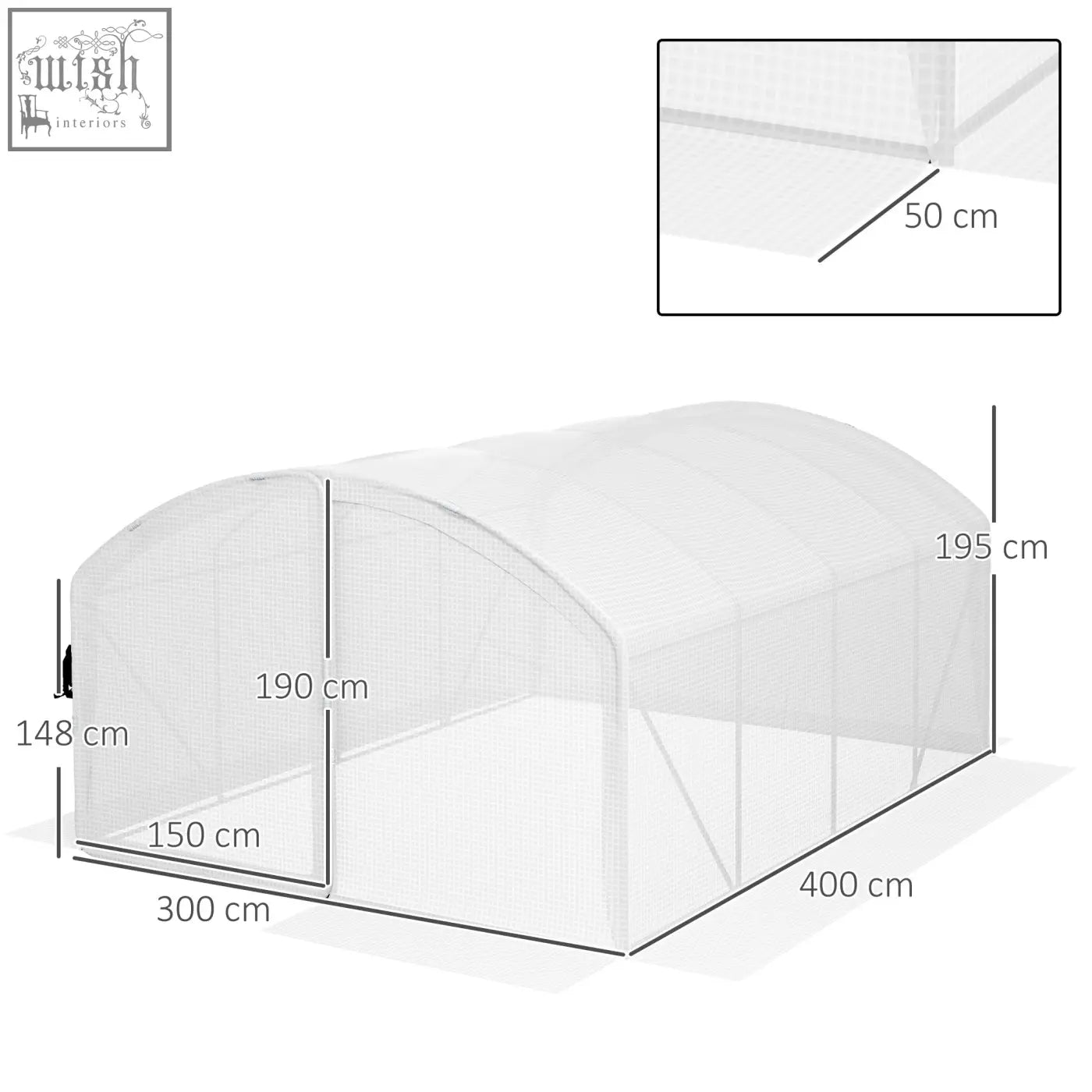 Transparent outsunny polytunnel greenhouse with uv-resistant pe cover, mesh sides, and galvanised steel frame in white