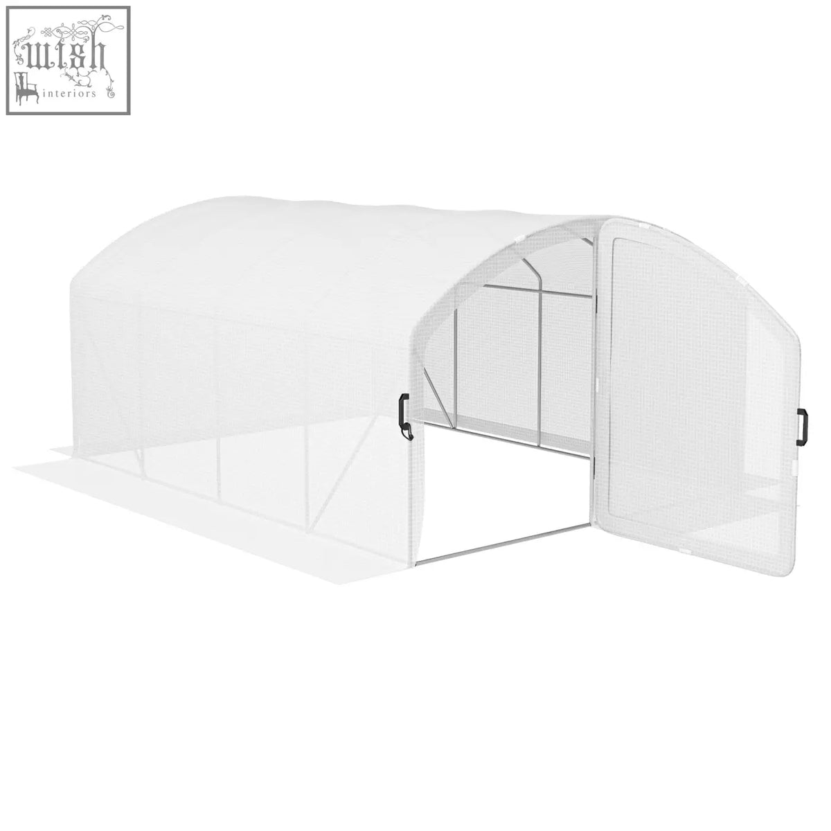 White translucent outsunny polytunnel greenhouse with uv-resistant pe cover and galvanised steel frame and mesh sides