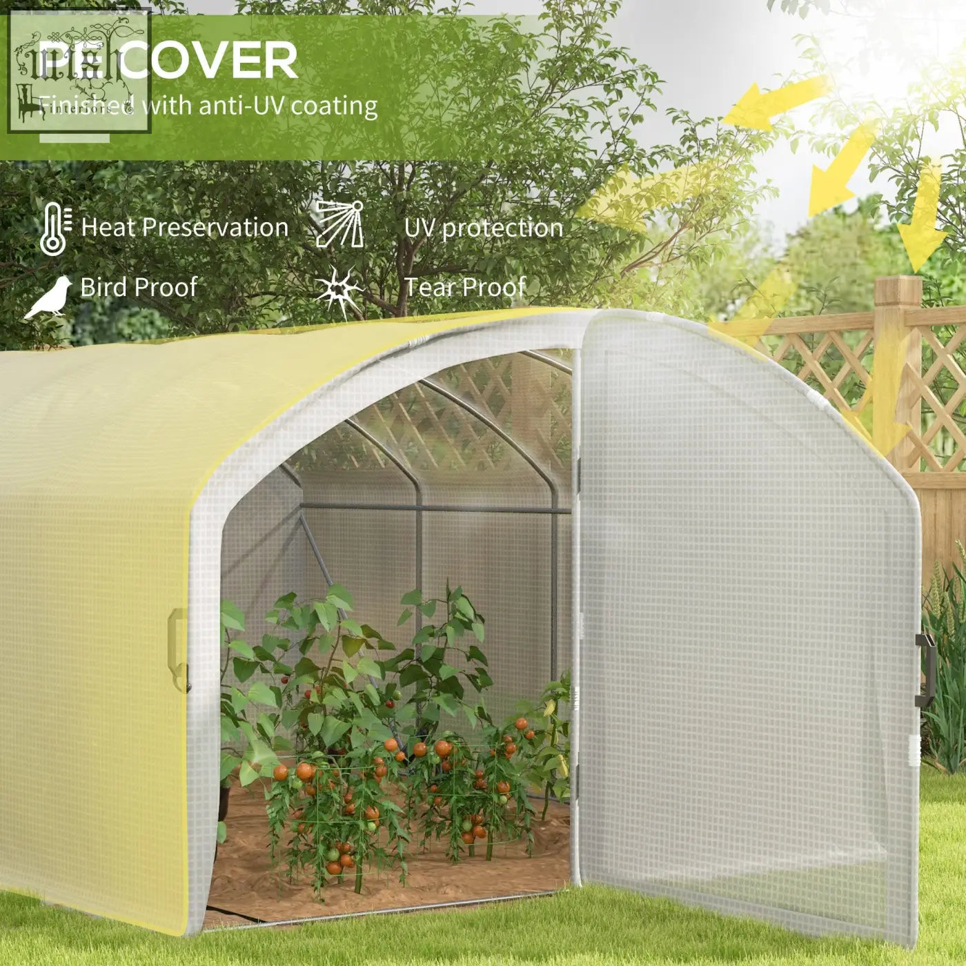Yellow pe cover outsunny walk-in polytunnel greenhouse with mesh sides and galvanised steel frame for gardening