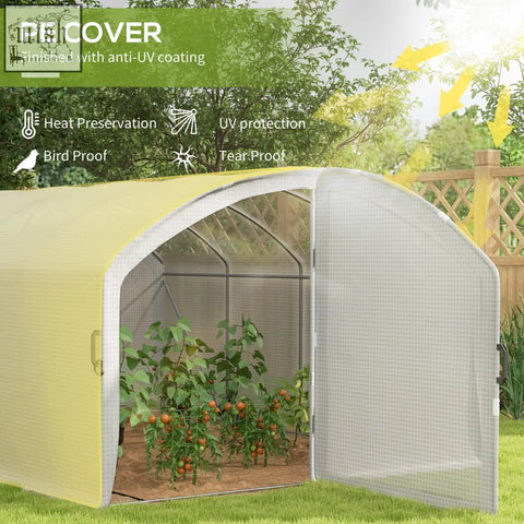 Yellow pe cover outsunny walk-in polytunnel greenhouse with mesh sides and galvanised steel frame for gardening