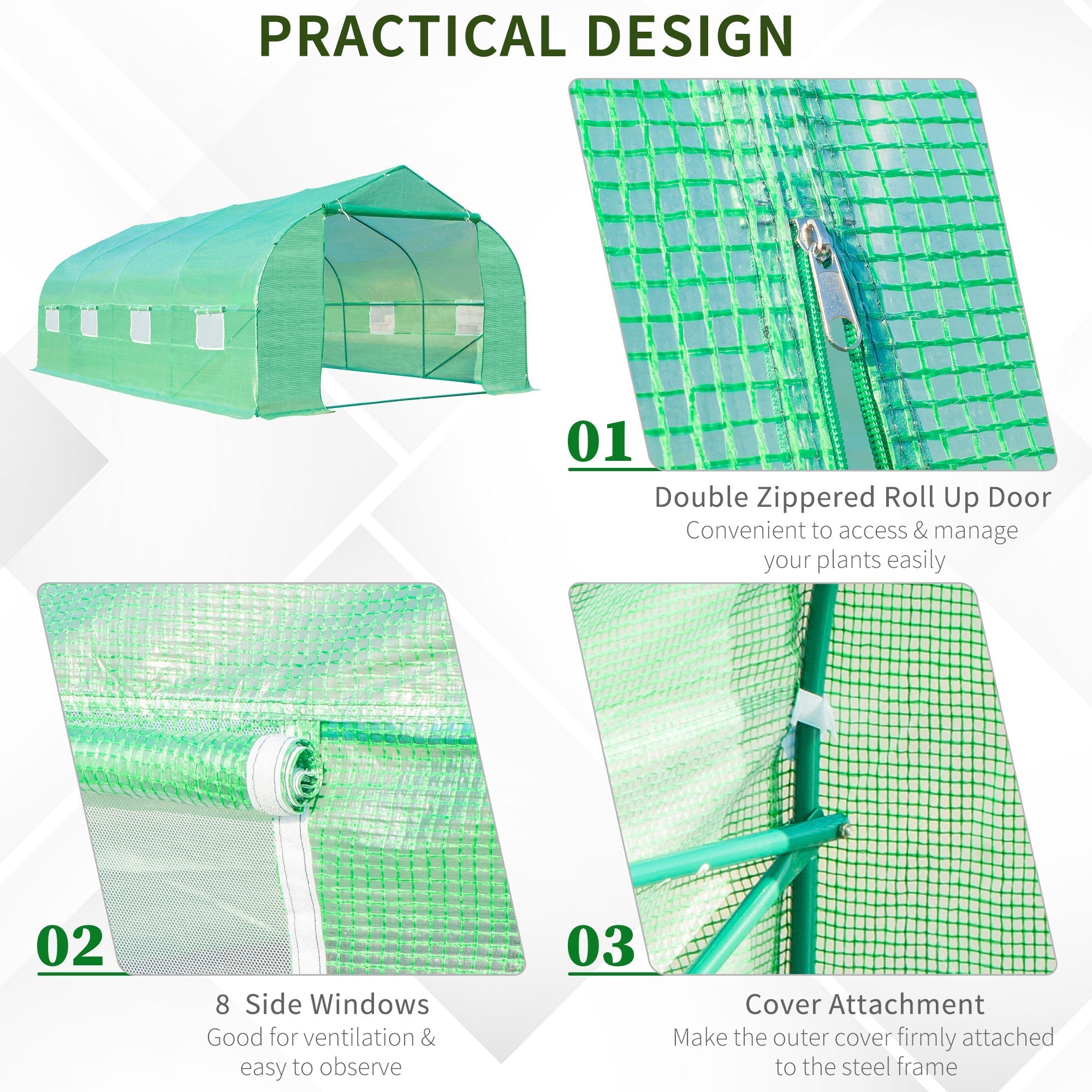 Outsunny Polytunnel Greenhouse with Windows and Door, Walk in Greenhouse for Garden, Backyard (6 x 3 M)