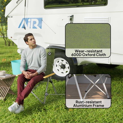 Outsunny olive green foldable camping chair with padded seat made of wear-resistant oxford cloth for outdoor use