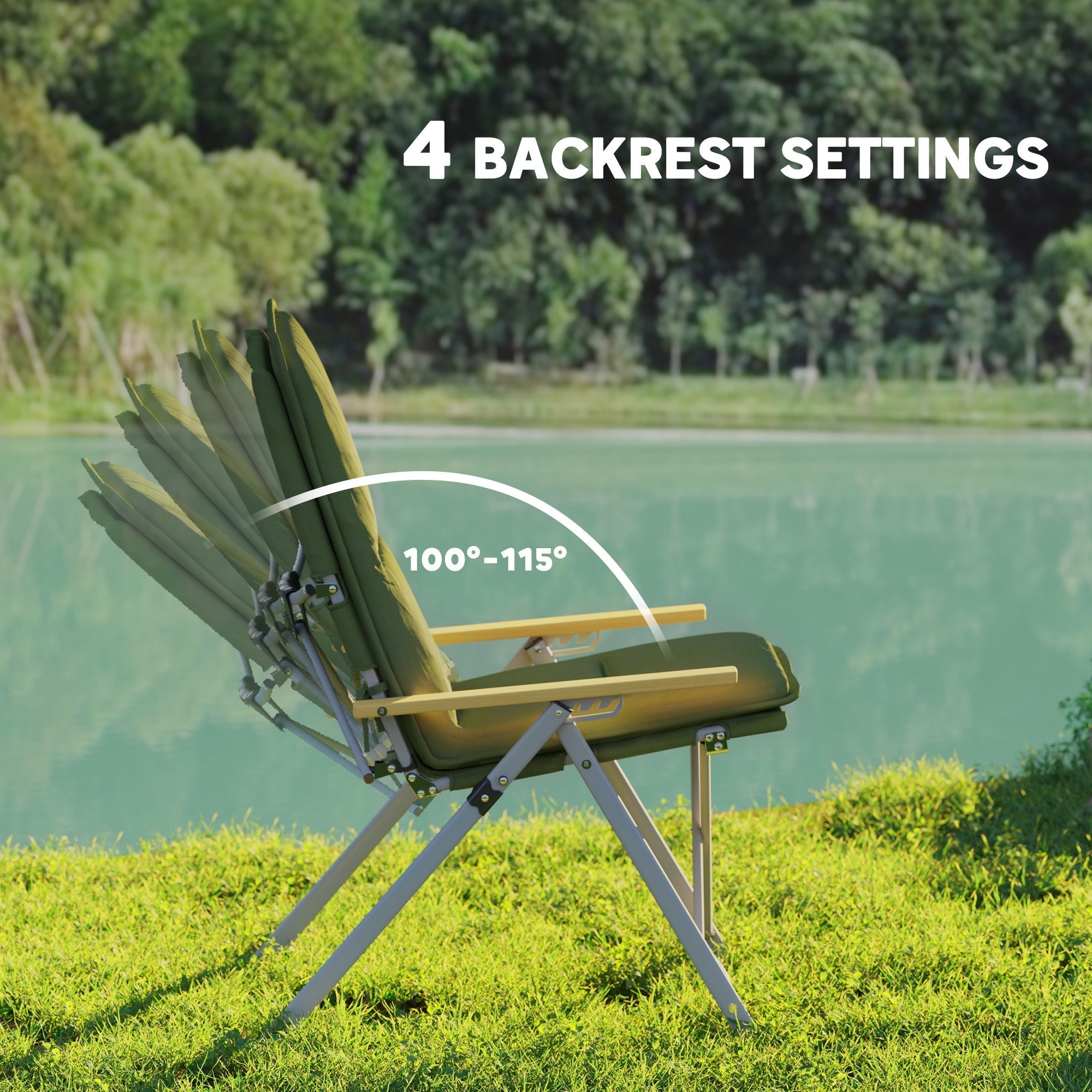Olive green outsunny portable camping chair with padded seat oxford cloth and adjustable backrest for outdoor use