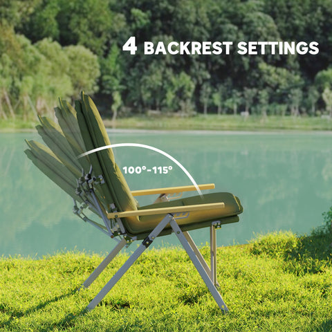 Olive green outsunny portable camping chair with padded seat oxford cloth and adjustable backrest for outdoor use
