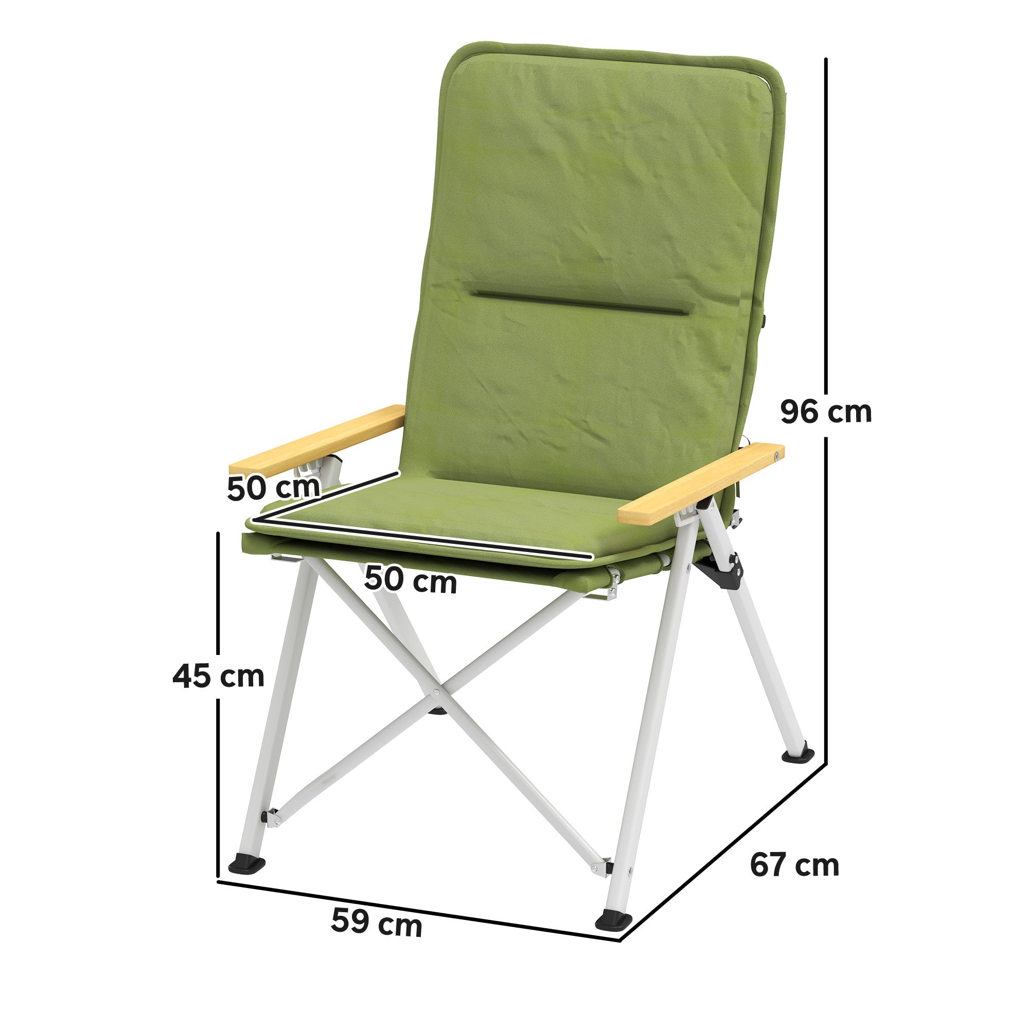 Outsunny portable green camping chair with padded seat, beechwood armrests, and oxford cloth for outdoor use