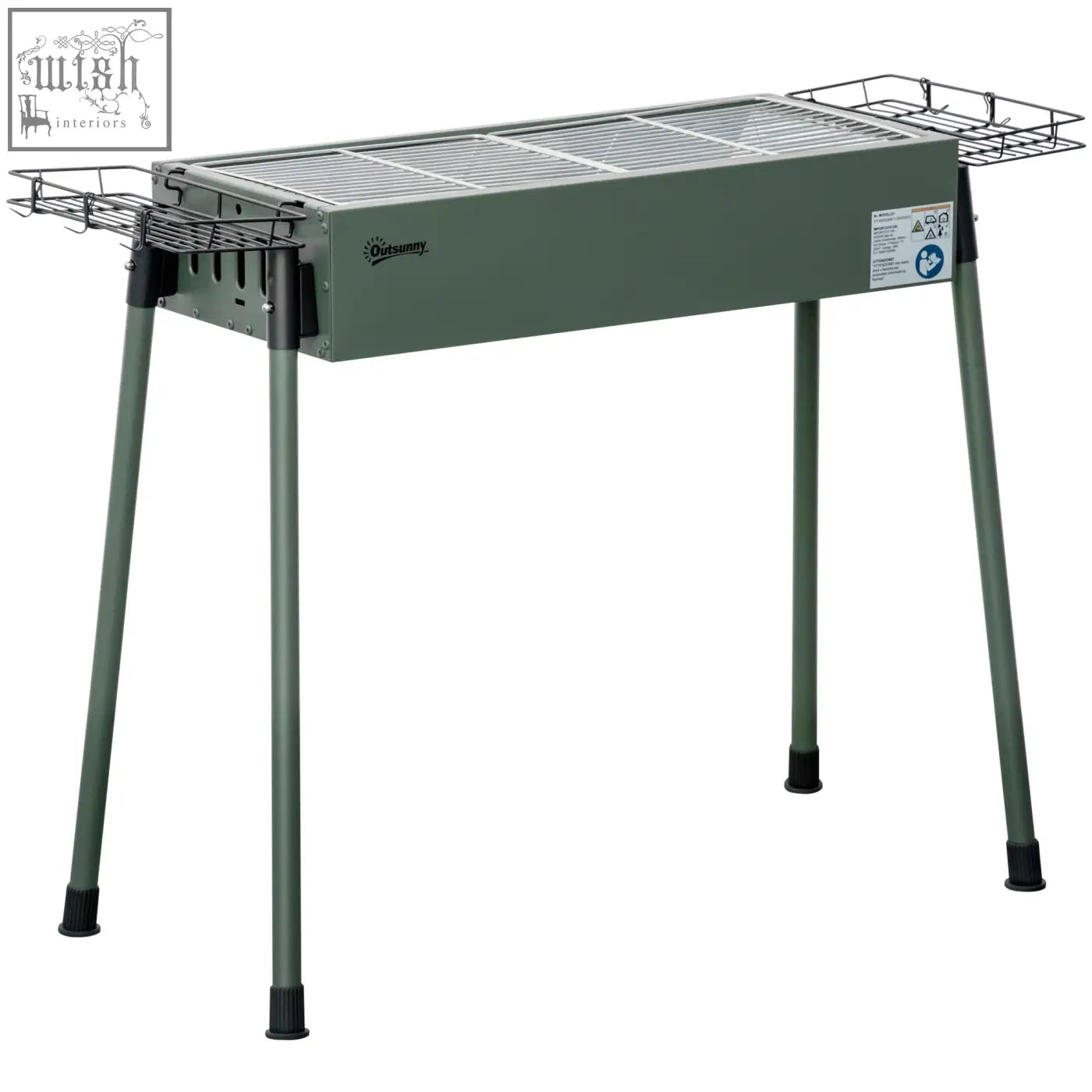 Olive green outsunny portable charcoal bbq grill with wire racks seasoning baskets hooks and airflow for outdoor use