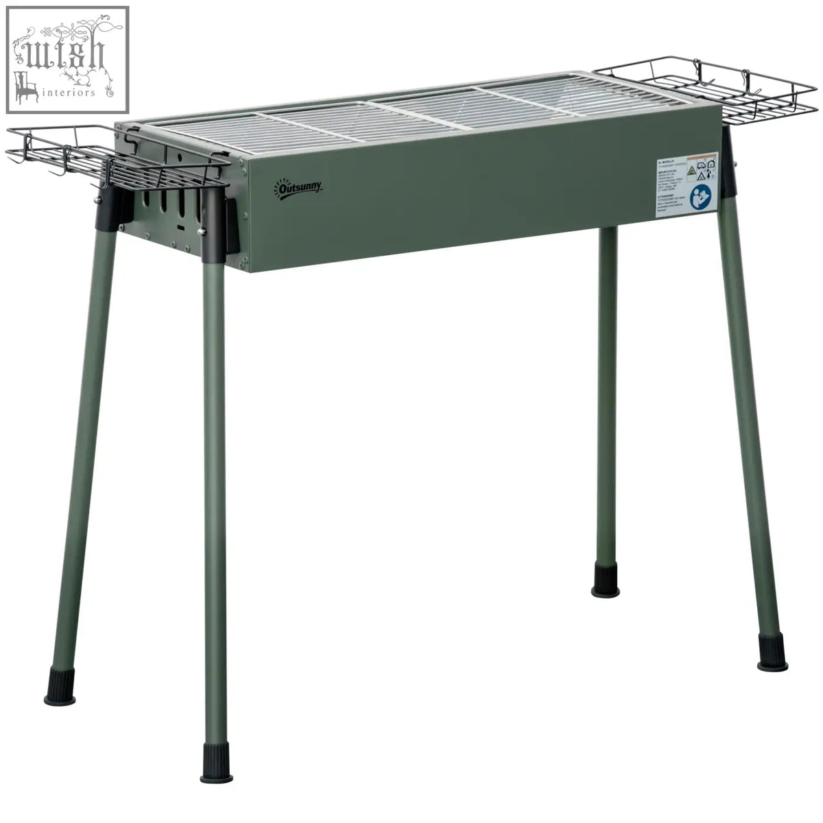 Olive green outsunny portable charcoal bbq grill with wire racks seasoning baskets hooks and airflow for outdoor use