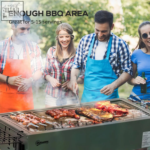 Black outsunny portable charcoal grill with metal frame side storage baskets charcoal grate and air flow control