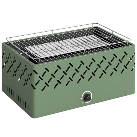 Light green outsunny portable charcoal bbq grill with stainless steel wire rack and charcoal tray for short camping trips