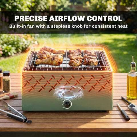 Outsunny portable charcoal bbq grill in light green with ceramic oval shape and charcoal tray for short camping trips