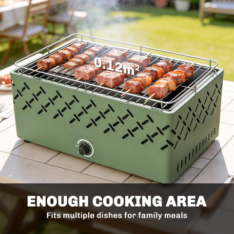 Outsunny portable charcoal bbq grill in light green with metal grilling rack and charcoal tray for short camping trips