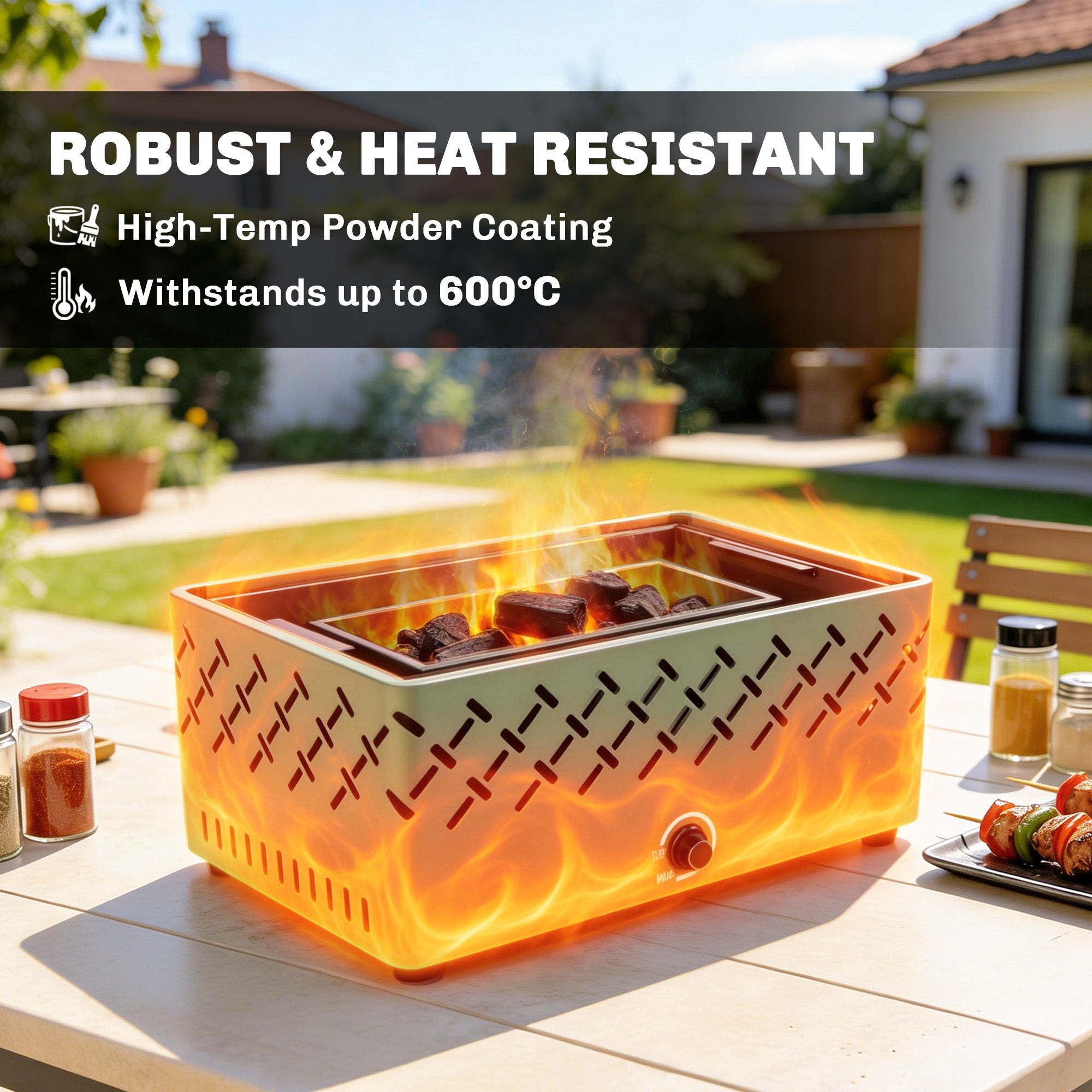 Outsunny portable charcoal bbq grill in light green with heat-resistant charcoal tray and built-in fan for short camping trips