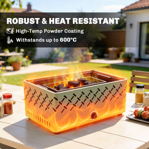 Outsunny portable charcoal bbq grill in light green with heat-resistant charcoal tray and built-in fan for short camping trips