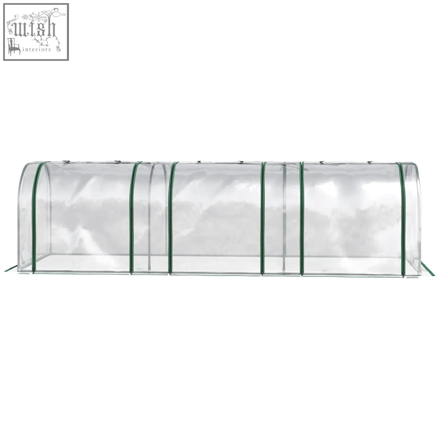 Clear outsunny pvc tunnel greenhouse with green steel frame and zipped doors for garden backyard use