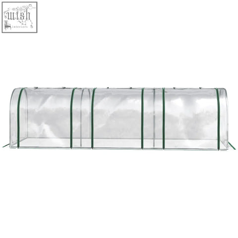 Clear outsunny pvc tunnel greenhouse with green steel frame and zipped doors for garden backyard use