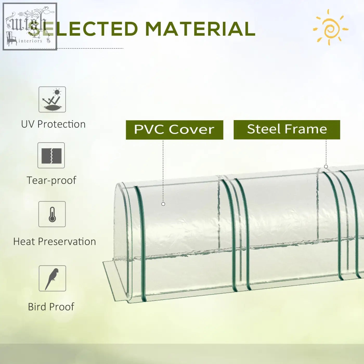 Clear outsunny tunnel greenhouse with steel frame and pvc cover featuring easy access zipper doors for garden backyard