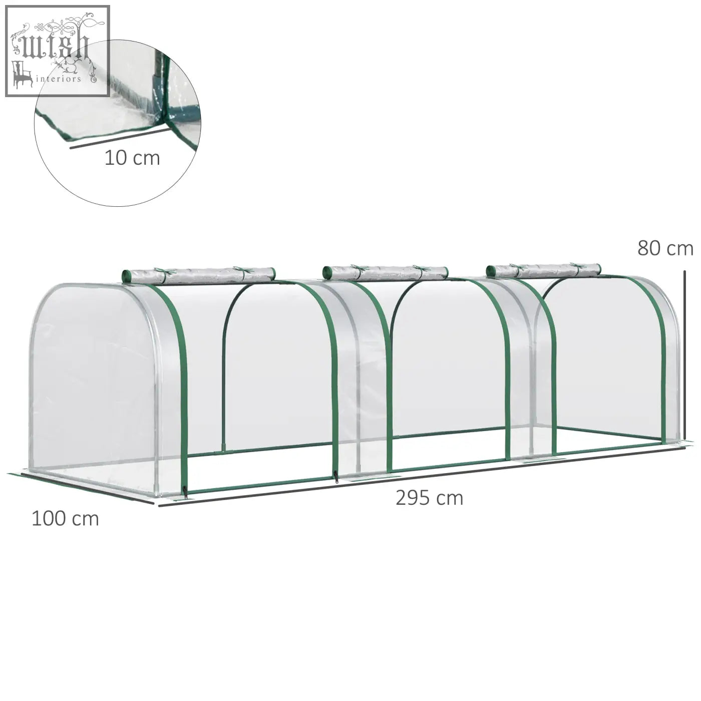 Clear outsunny pvc tunnel greenhouse with green steel frame and arched design for easy access in garden backyard