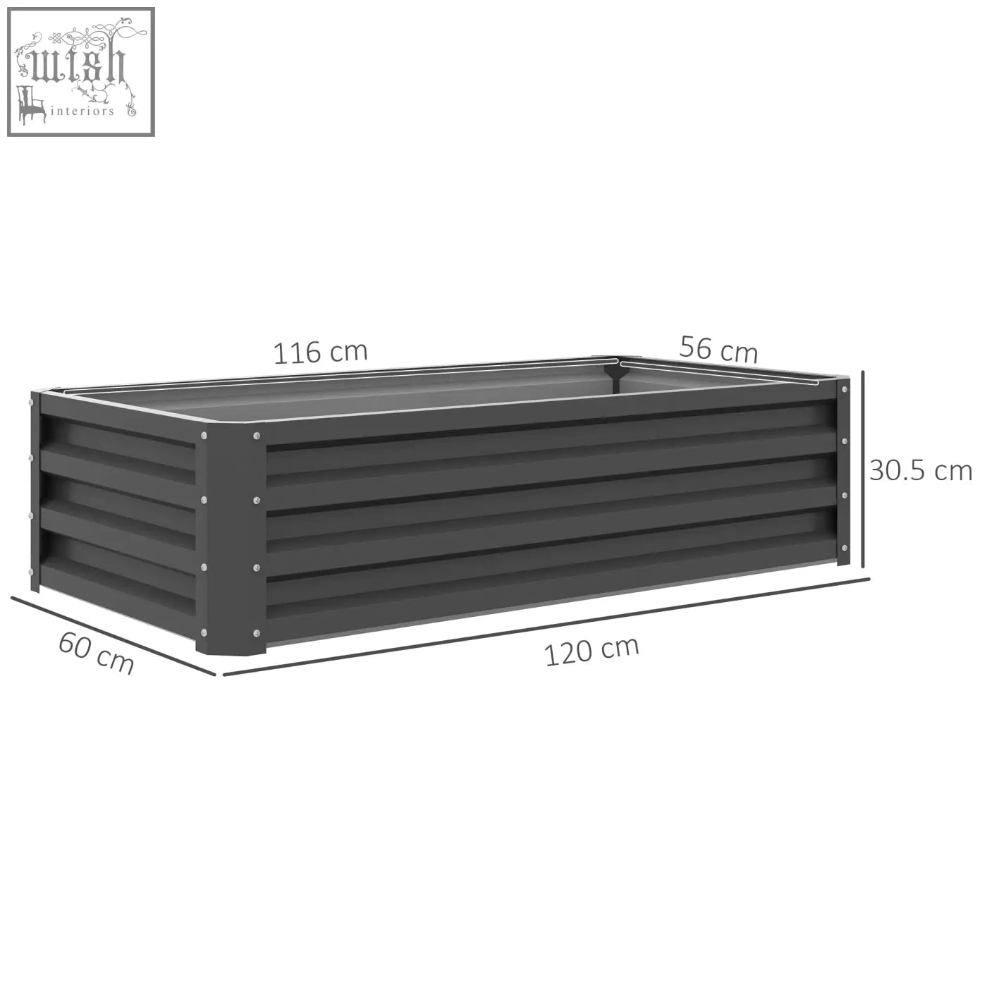 Outsunny light grey powder coated metal raised garden bed with horizontal slats for direct contact planting
