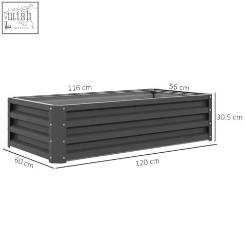 Outsunny light grey powder coated metal raised garden bed with horizontal slats for direct contact planting