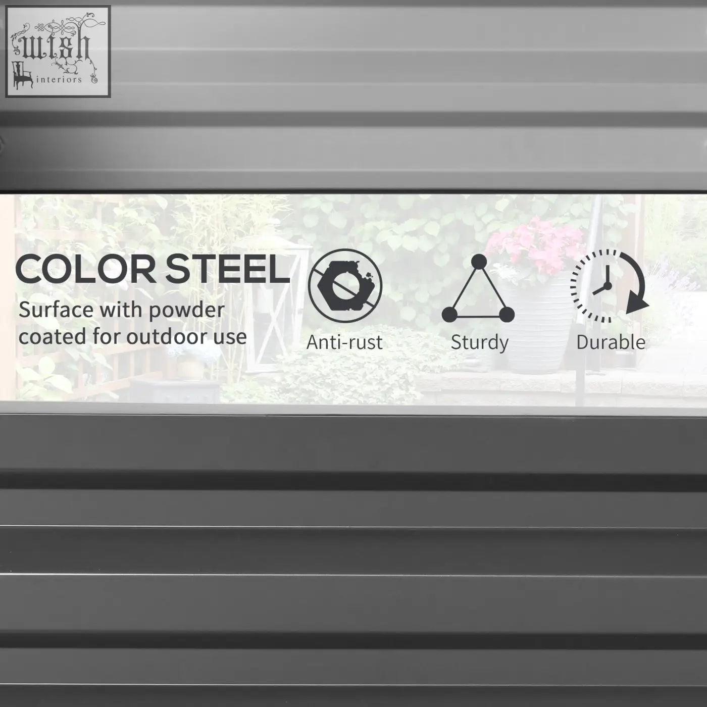 Light grey outsunny raised bed with powder coated steel structure for direct contact gardening outdoors