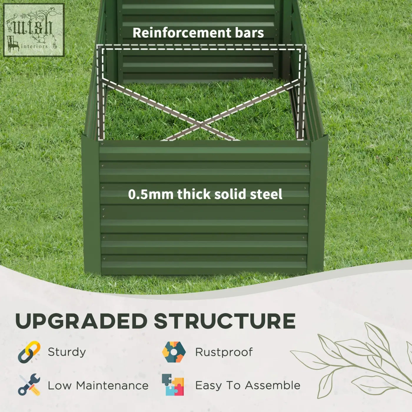 Dark green 90cm size outsunny raised bed made of 0.5mm galvanised steel with protective coating and reinforcement bars