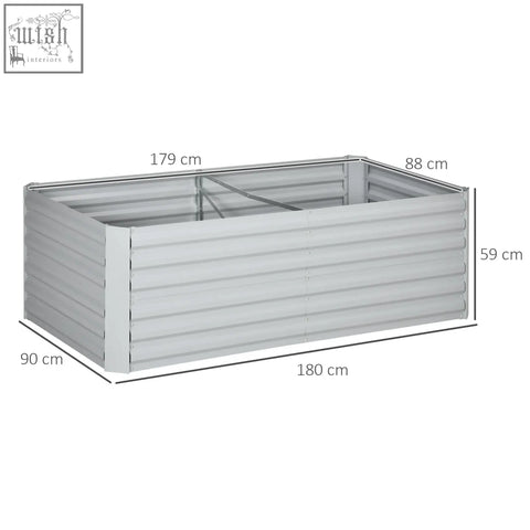 Outsunny galvanized steel raised garden bed with protective coating light grey 90cm size and internal divider