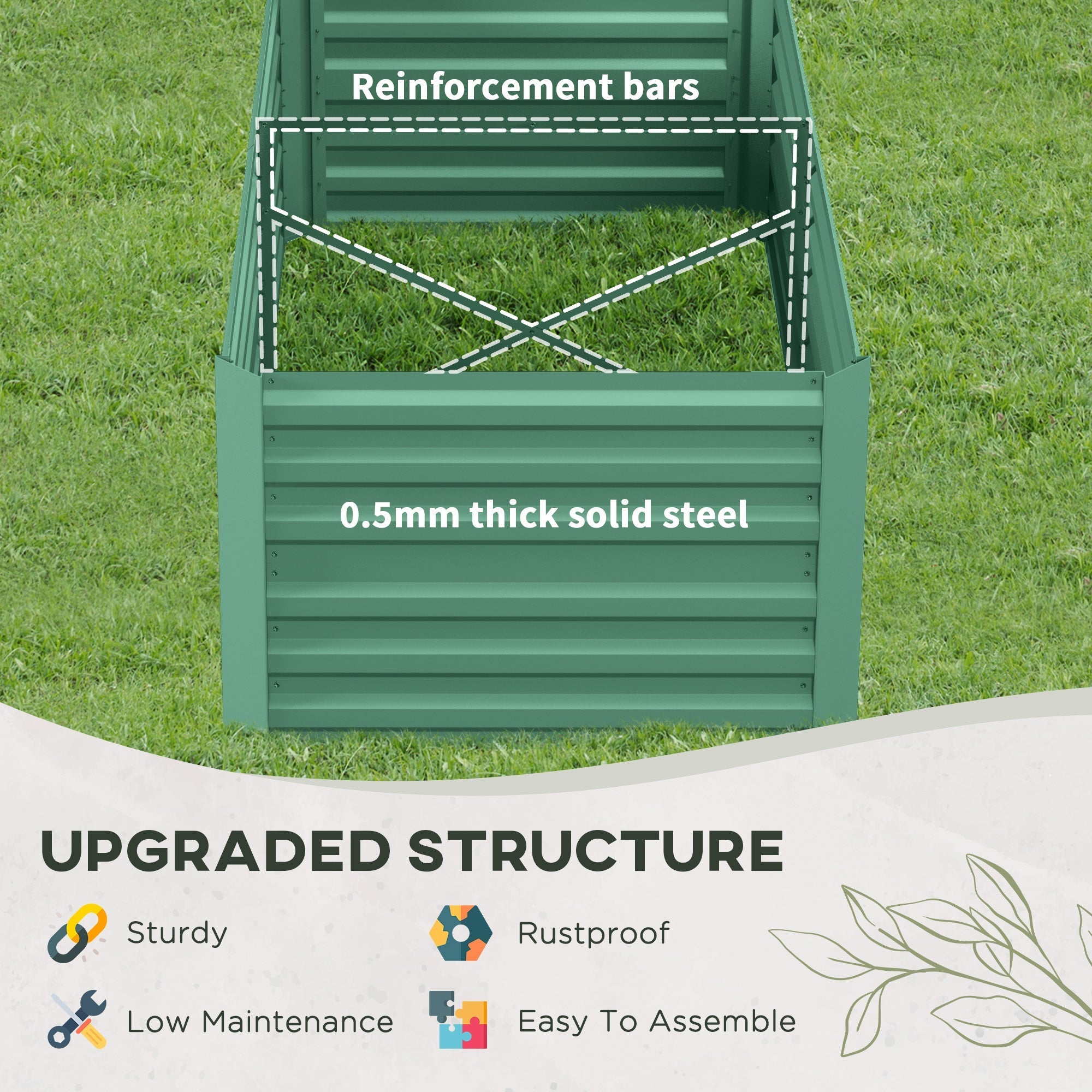 Outsunny raised beds 90cm size light green solid steel planter with protective coating and multi-reinforced rods for garden