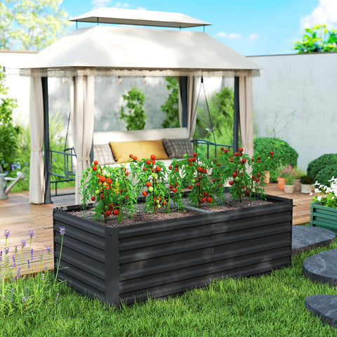Black outsunny raised bed made of galvanised steel with protective coating in 90cm size growing tomatoes