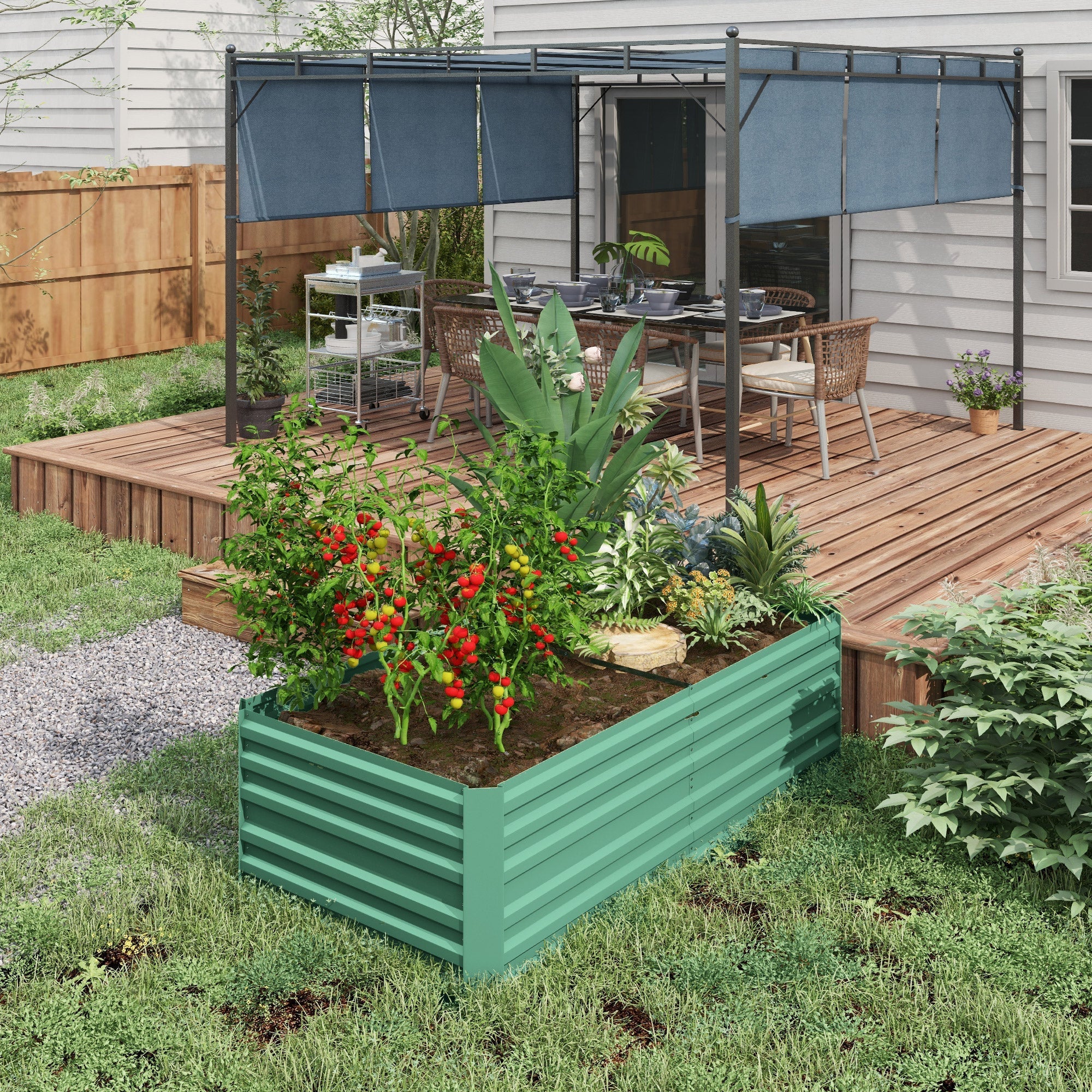 Teal light green outsunny raised garden bed made of galvanised steel with protective coating and multi-reinforced rods in 90cm size