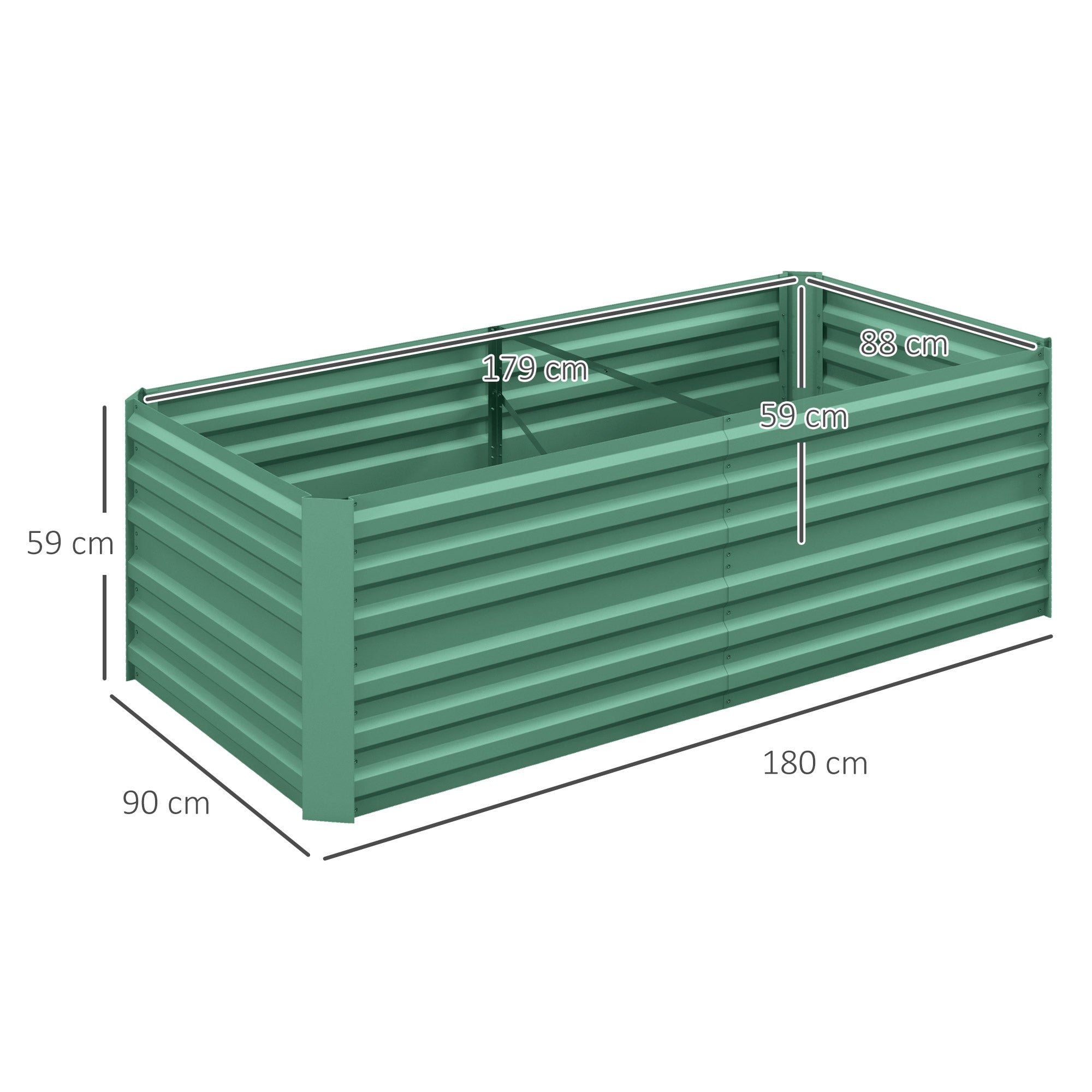 Green corrugated metal compost bin with protective coating light green raised bed 90cm size garden planter