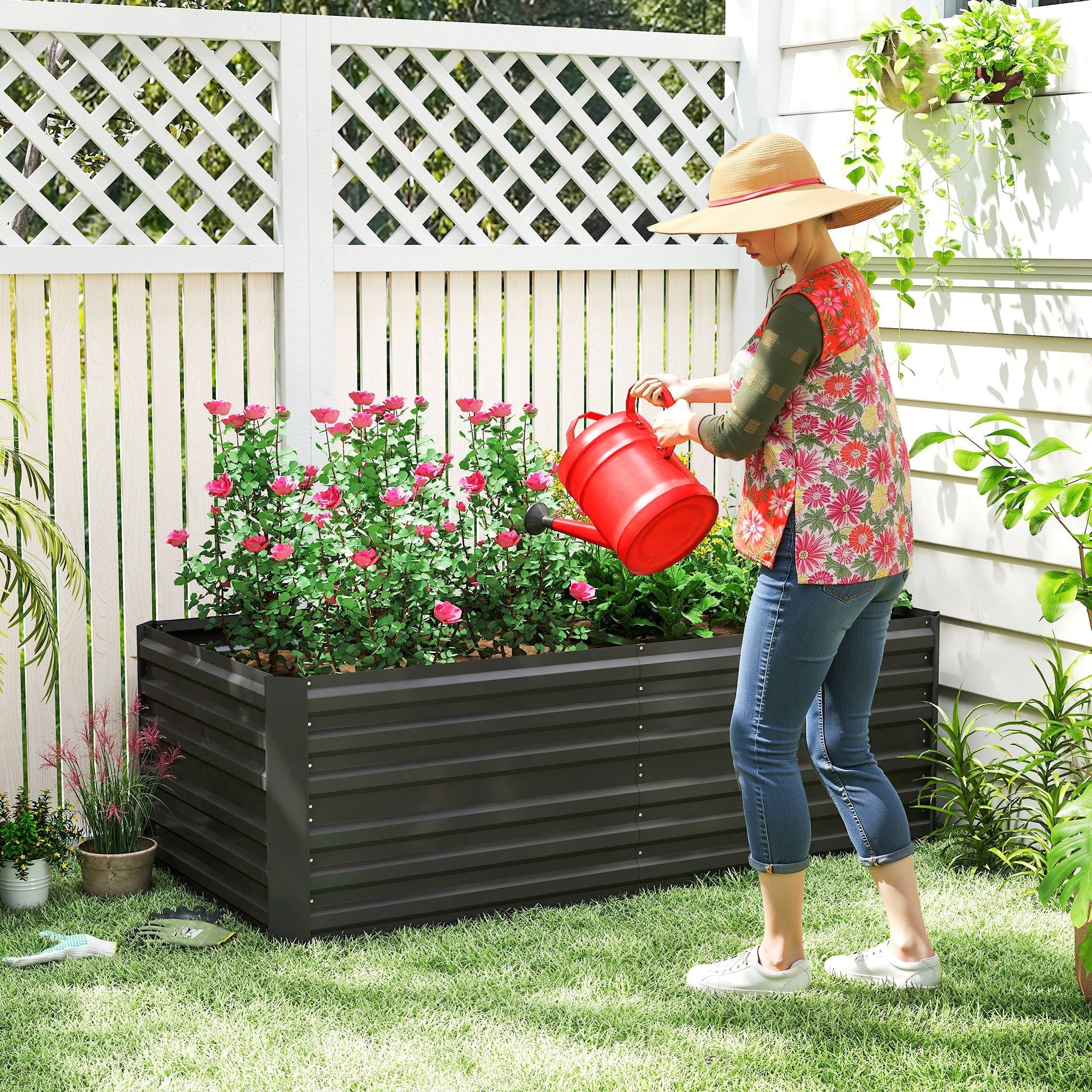 Black corrugated metal outsunny raised bed in galvanised steel with protective coating in 90cm size