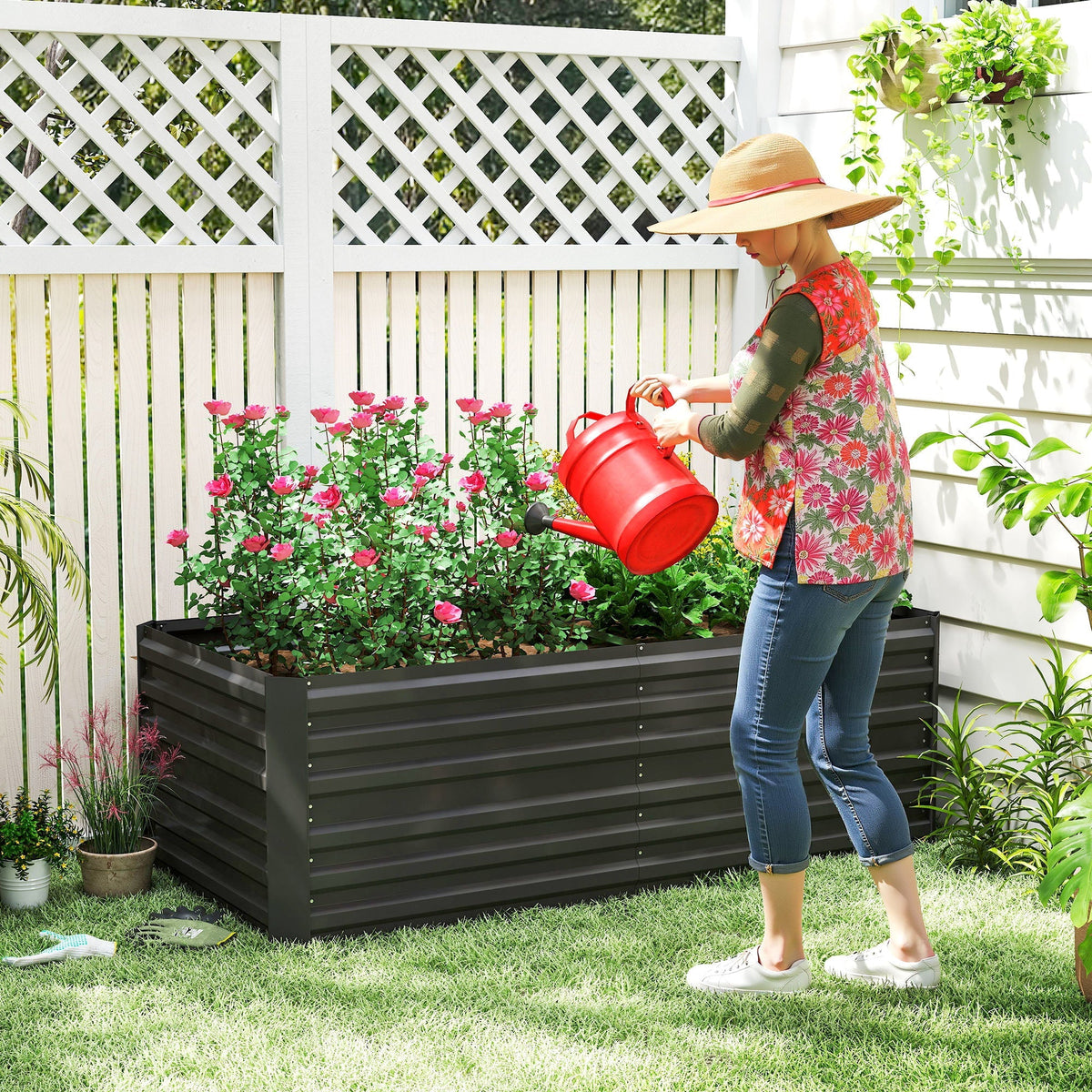 Black corrugated metal outsunny raised bed in galvanised steel with protective coating in 90cm size